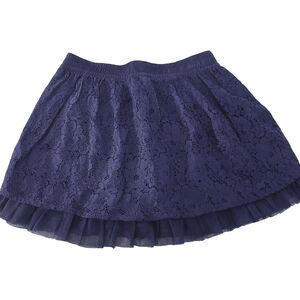 Navy Lace Mini Skirt with Tulle Trim